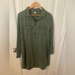 Olive green denim long-sleeve dress